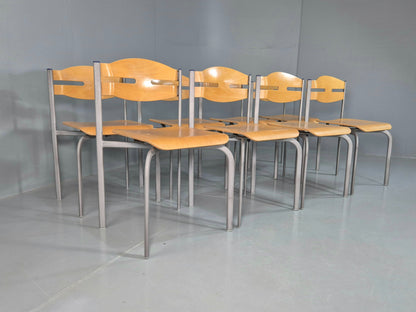 8 Vintage Danish Stacking chairs Plywood and Steel Mid Century Style Retro EB07993