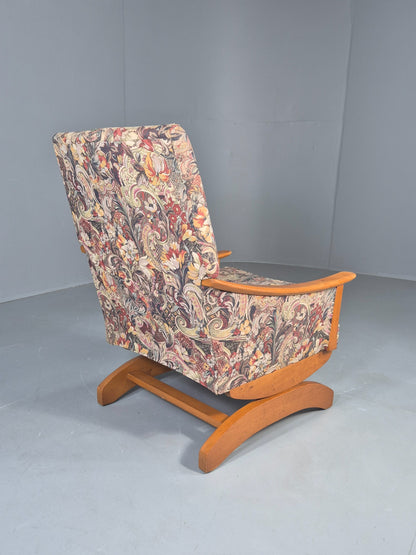 Vintage Mid Century Rocking Chair Floral Print Synthetic Fabric 1970s EB12920