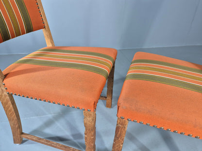 2 Vintage Dining Chairs 1970s Danish Kjaernulf Style Orange Wool Striped EB13075