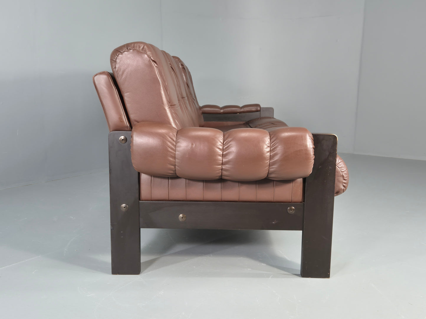 Vintage 3 Seater Sofa Danish Brown Leather 1970s Retro Mid Century EB12449