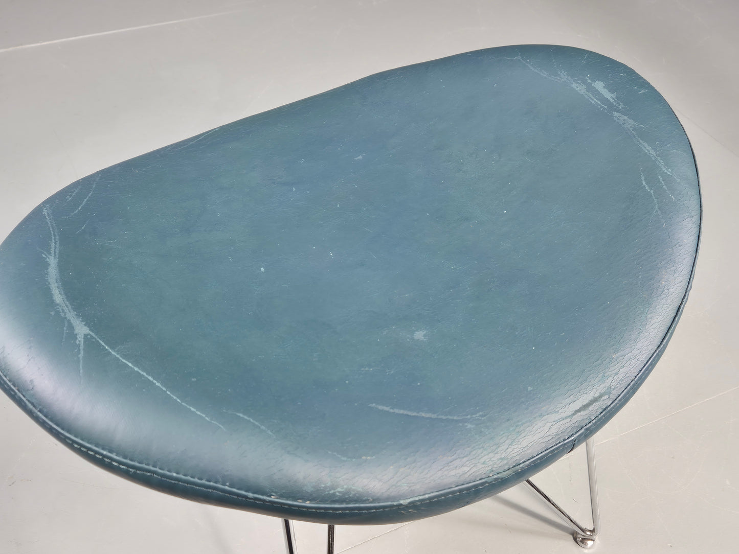 Vintage Danish Mid Century Footstool Green Vinyl Chrome Rod  Retro EB12149
