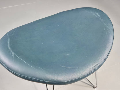 Vintage Danish Mid Century Footstool Green Vinyl Chrome Rod  Retro EB12149