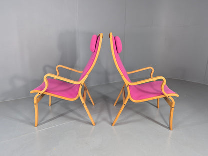 2 Vintage Bentwood Lounge Chairs Finn Ostergaard Pink Wool Retro EB12143