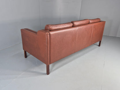 Vintage Stouby 3 Seater Sofa Brown Leather 1980s Retro MCM Danish EB12426