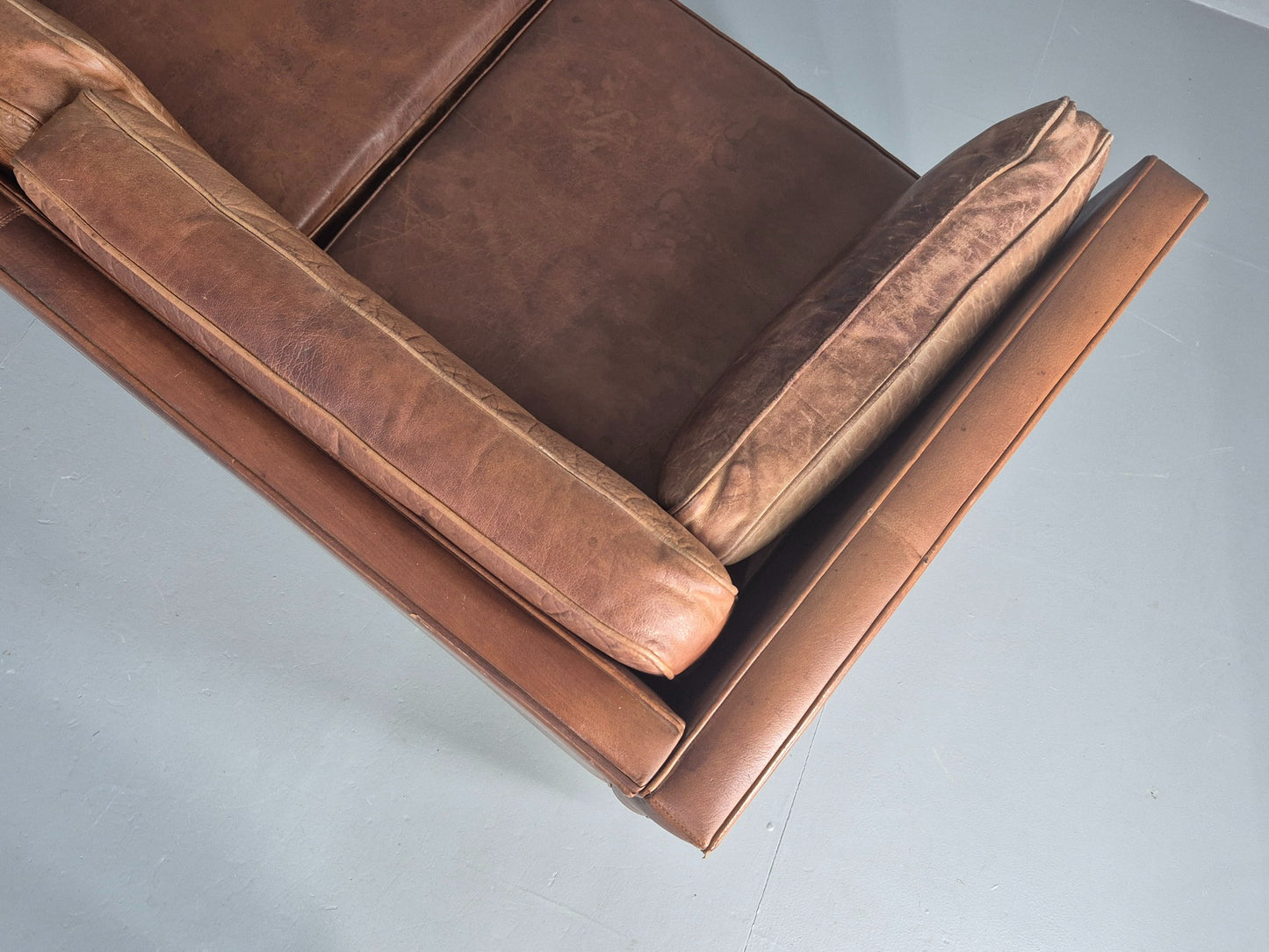 Vintage 3 seater sofa Danish Brown Leather 1970s Mid Century Retro EB10498