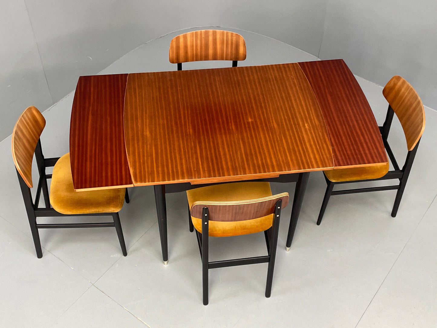 Vintage 1960s Dining Table And 4 Chairs Teak Black Gold Velour EB12085