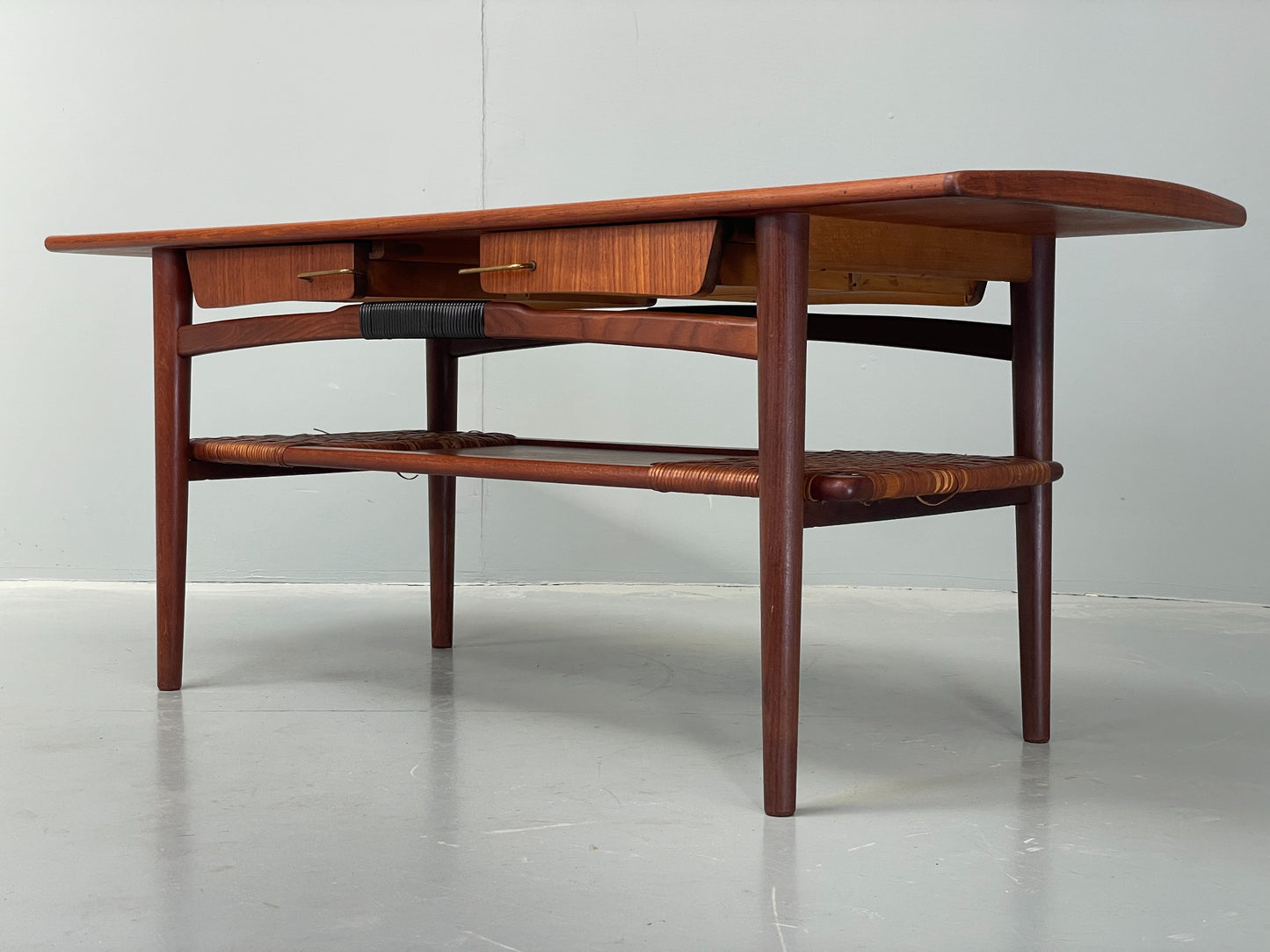 Vintage Teak Coffee Table Danish Mid Century 1960s Drawer Cane EB12356