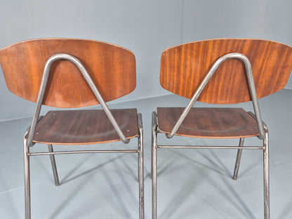 2 Vintage Danish Stacking Industrial Chairs Teak Ply and Steel 1960s  EB12401