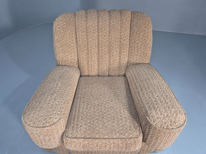 2 Vintage Art Deco Armchairs Beige Chenille Upholstery 1940s EB09684