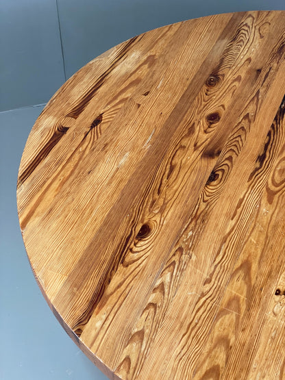 Vintage Coffee Table Round Solid Pine Swedish 1970s Wilhelmsson Style EB11177