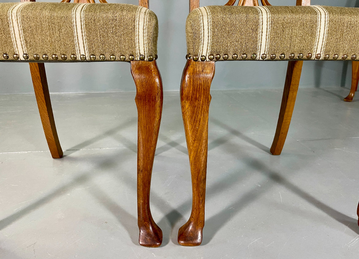 6 Vintage Antique Chippendale Style Danish Dining Chairs Walnut and Oak EB06709