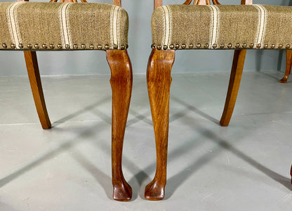 6 Vintage Antique Chippendale Style Danish Dining Chairs Walnut and Oak EB06709