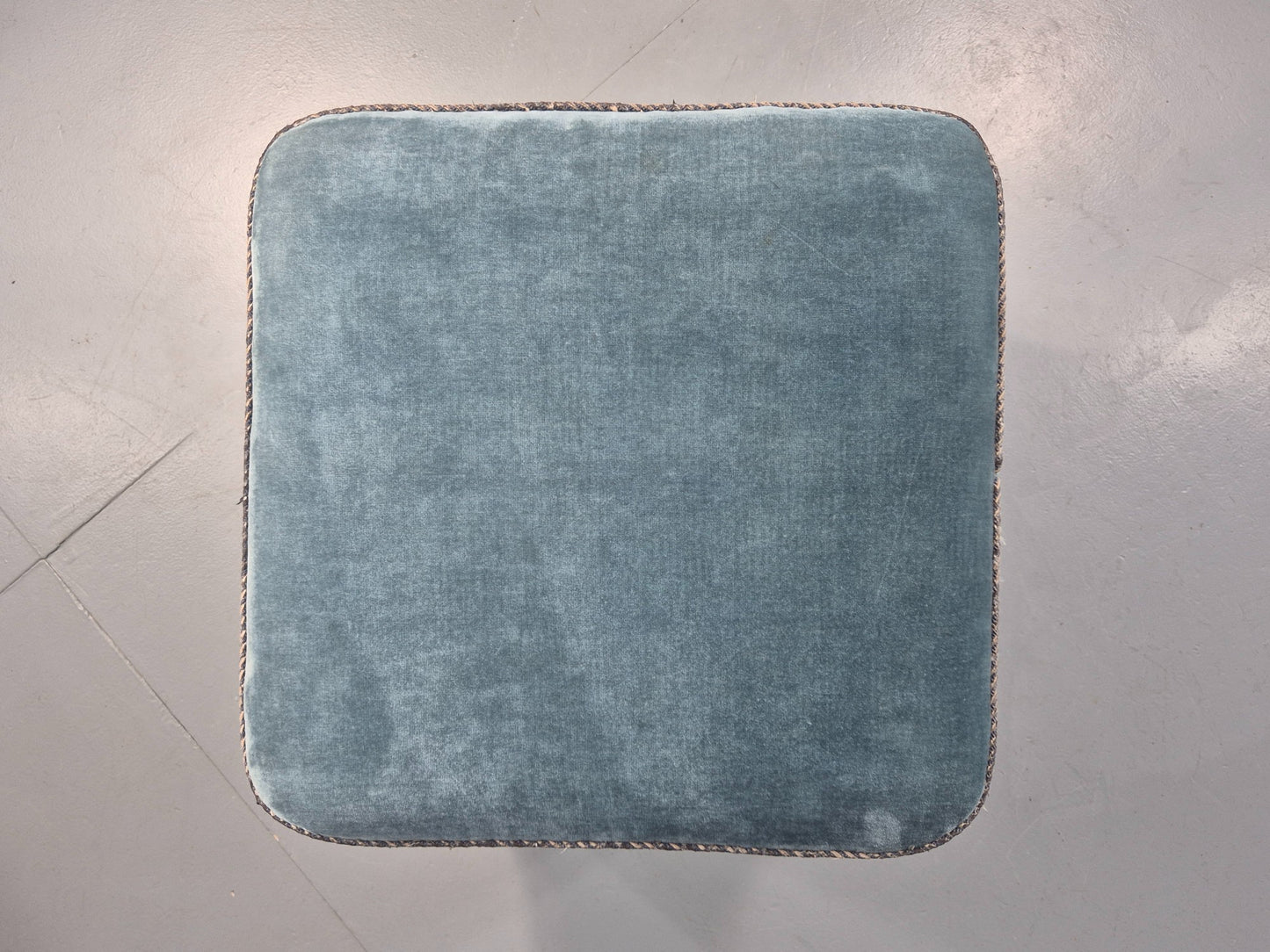 Vintage Danish Mid Century Footstool Blue Velour Upholstery 1950s Retro EB12053