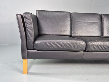 Vintage Danish 3 seater Sofa Black Leather 1980s Retro MCM EB12453