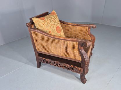 Vintage Danish Oak Lounge Chair Antique Bergere Carving Baroque 1920s EB12677
