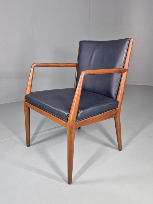 Vintage Mid Century Teak Armchair Blue Leather 1960s Retro EB11907