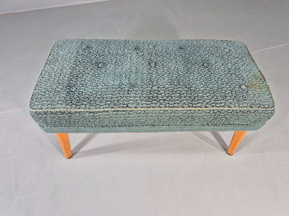 Vintage 1950s Footstool Turquoise Blue Boucle Beech Legs EB12797
