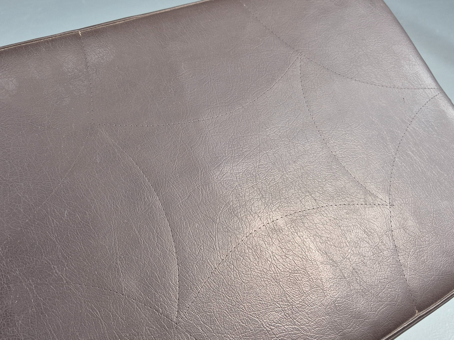 Vintage Danish Mid Century Footstool Brown Vinyl Beech Legs 1960s Retro EB12096
