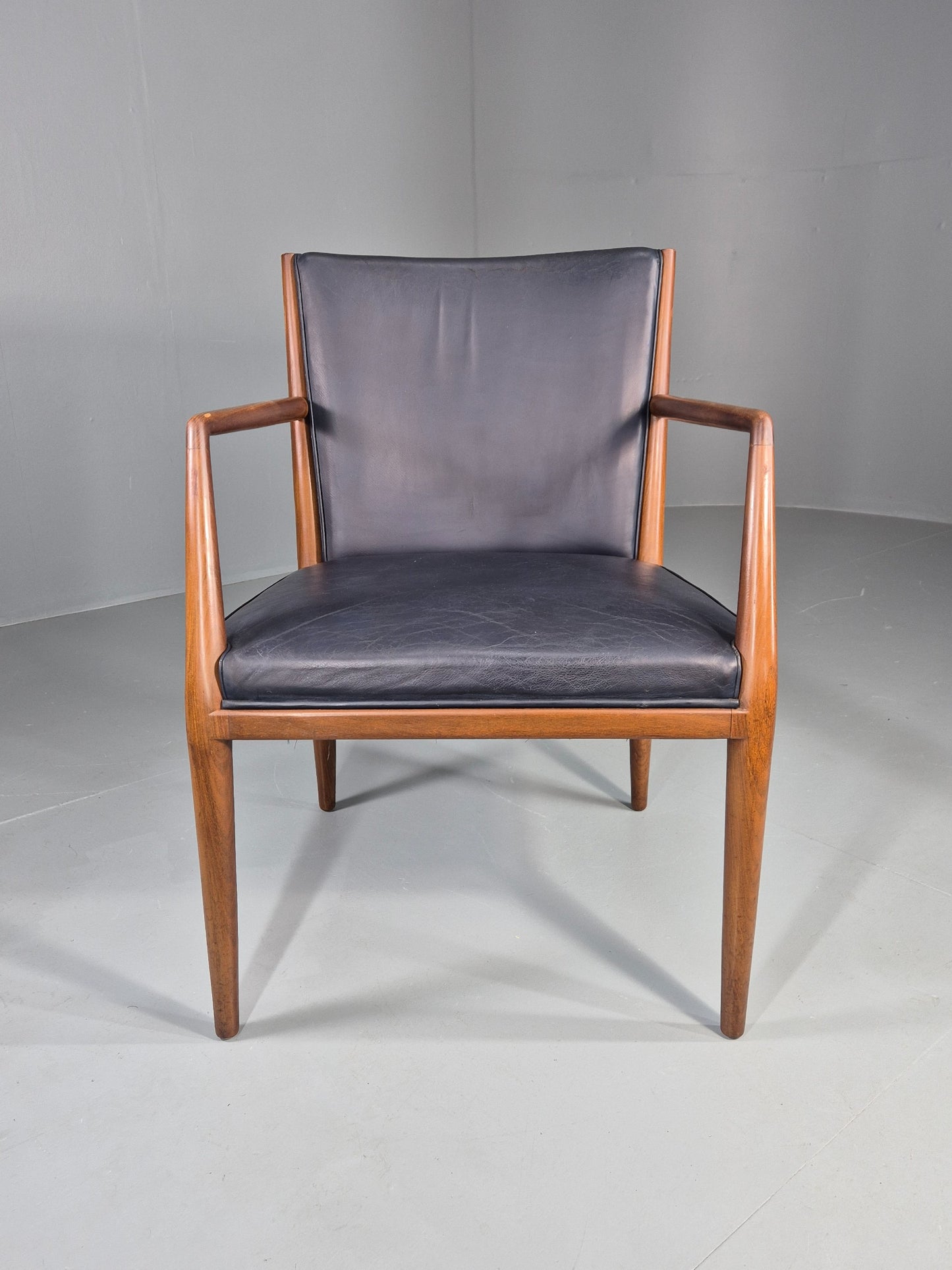 Vintage Mid Century Teak Armchair Blue Leather 1960s Retro EB11905
