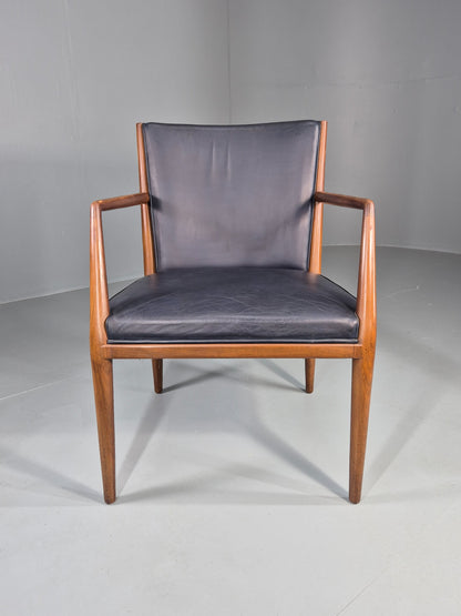 Vintage Mid Century Teak Armchair Blue Leather 1960s Retro EB11905