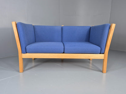 Vintage Swedish 2 Seater Sofa Brdr Andersen Beech Frame Blue 1980s Retro EB12369