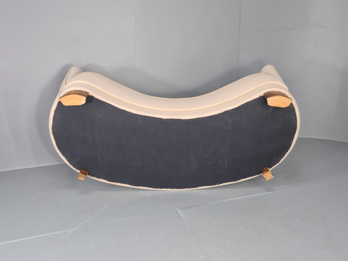 Vintage Danish Banana Sofa Art Deco 3 Seater Cream Cotton Upholstery EB12396