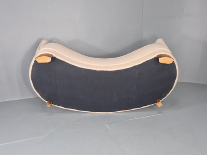 Vintage Danish Banana Sofa Art Deco 3 Seater Cream Cotton Upholstery EB12396