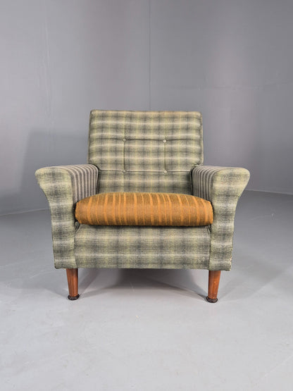 Vintage 1960s Retro Lounge Chair Green and Gold Upholstery EB11829