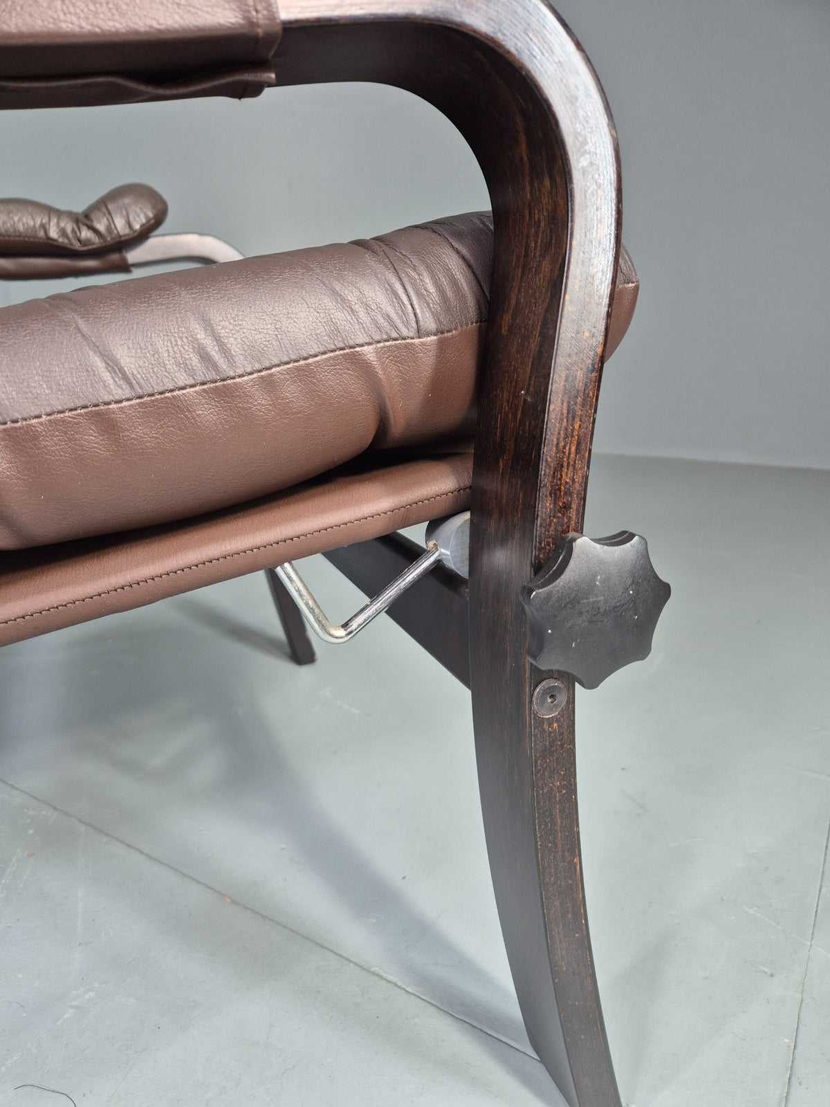 Vintage Danish Lounge Chair Reclining Bentwood Frame Leather Upholstery EB13084