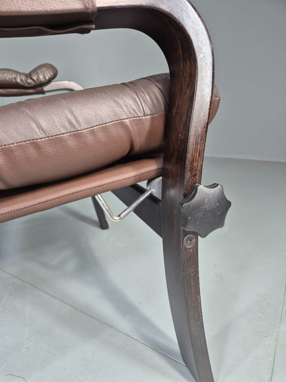 Vintage Danish Lounge Chair Reclining Bentwood Frame Leather Upholstery EB13084