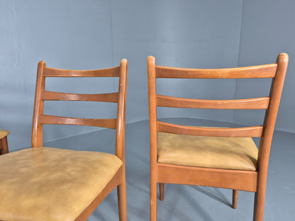 4 Vintage Mid Century Dining Chairs Beech Frames Vinyl Schreiber 1970s  EB12463