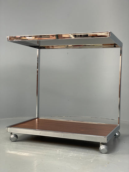 Vintage Chrome Serving Trolley By Howard Miller MDA 1970s Retro Glass EB12500