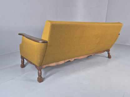 Vintage Danish 3 Seater Sofa 1970s Kjaernulf Style Green Oak Frame Retro EB12724