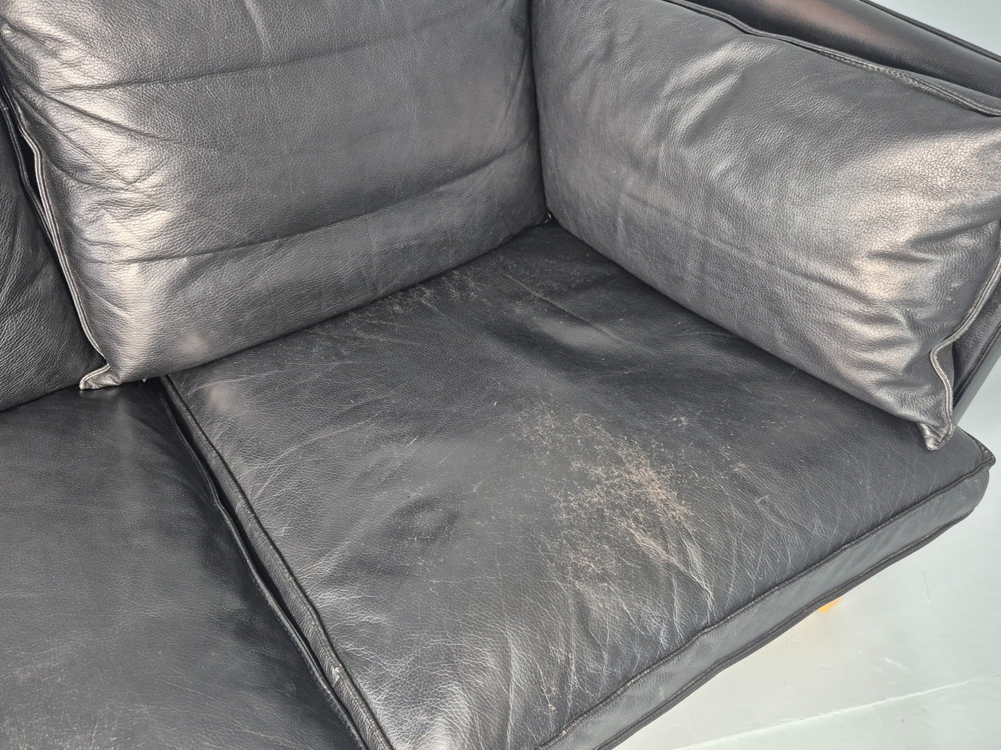 Vintage 3 Seater Sofa Danish Black Leather Mid Century Style 1980s Retro EB12418