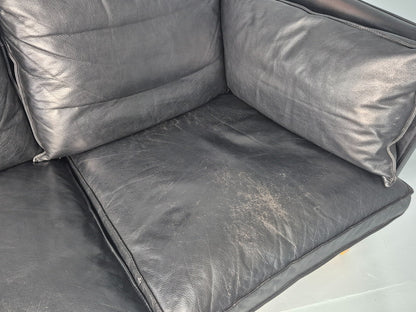 Vintage 3 Seater Sofa Danish Black Leather Mid Century Style 1980s Retro EB12418