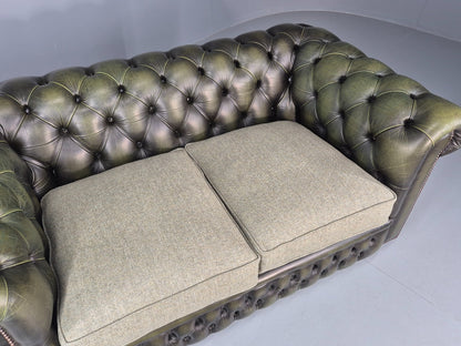 Vintage 2 Seater Sofa Green Chesterfield New Cushions Classic  EB11937