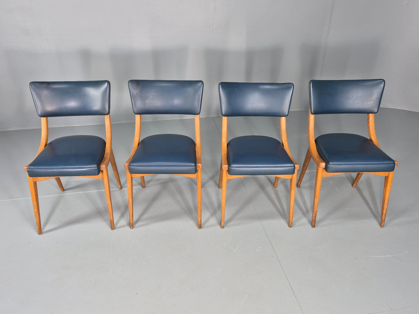 4 Vintage Ben Chairs Blue Vinyl Beech Frames 1960s Retro EB12258