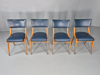 4 Vintage Ben Chairs Blue Vinyl Beech Frames 1960s Retro EB12258