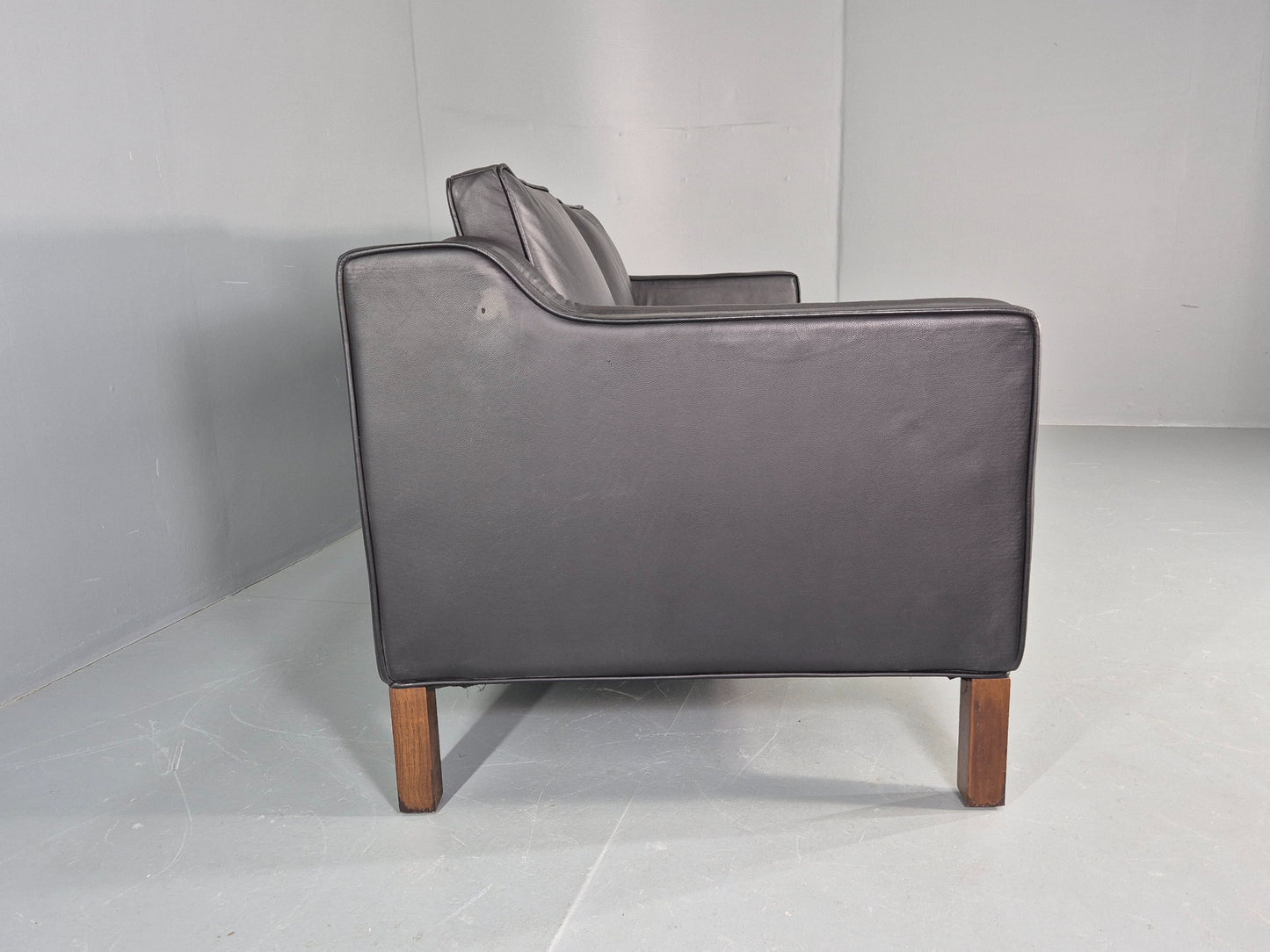Vintage 3 Seater Sofa Black Leather Mogensen Shape 1980s Retro MCM EB12385