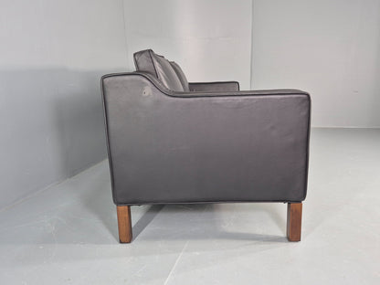 Vintage 3 Seater Sofa Black Leather Mogensen Shape 1980s Retro MCM EB12385