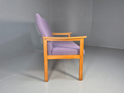 Vintage Danish 2 Seater Bench Sofa Oak Frame Purple Upholstery 1970s MCM EB08693