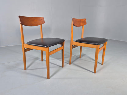 2 Vintage 1960s Dining Chairs Beech Teak and Vinyl Retro Mid Century EB12636