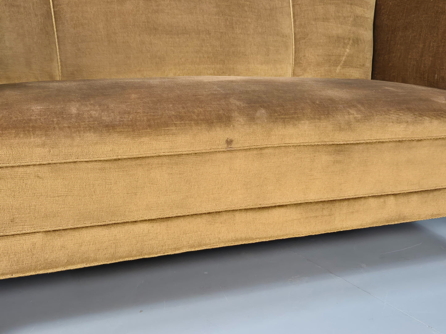 Antique 1920s Danish Sofa Mustard Velour Cabriole Legs EB09017