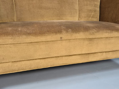Antique 1920s Danish Sofa Mustard Velour Cabriole Legs EB09017