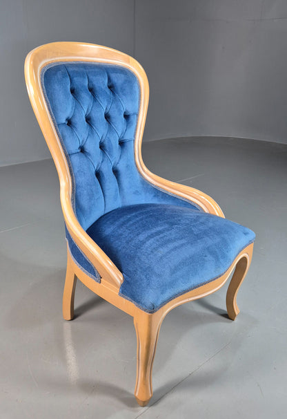 Vintage Saloon Suite Armless Chair Blue Velvet Modern Antique Style EB07876