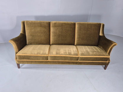Vintage Mid Century 3 Seater Sofa Green Velour Upholstery Danish Design EB12731
