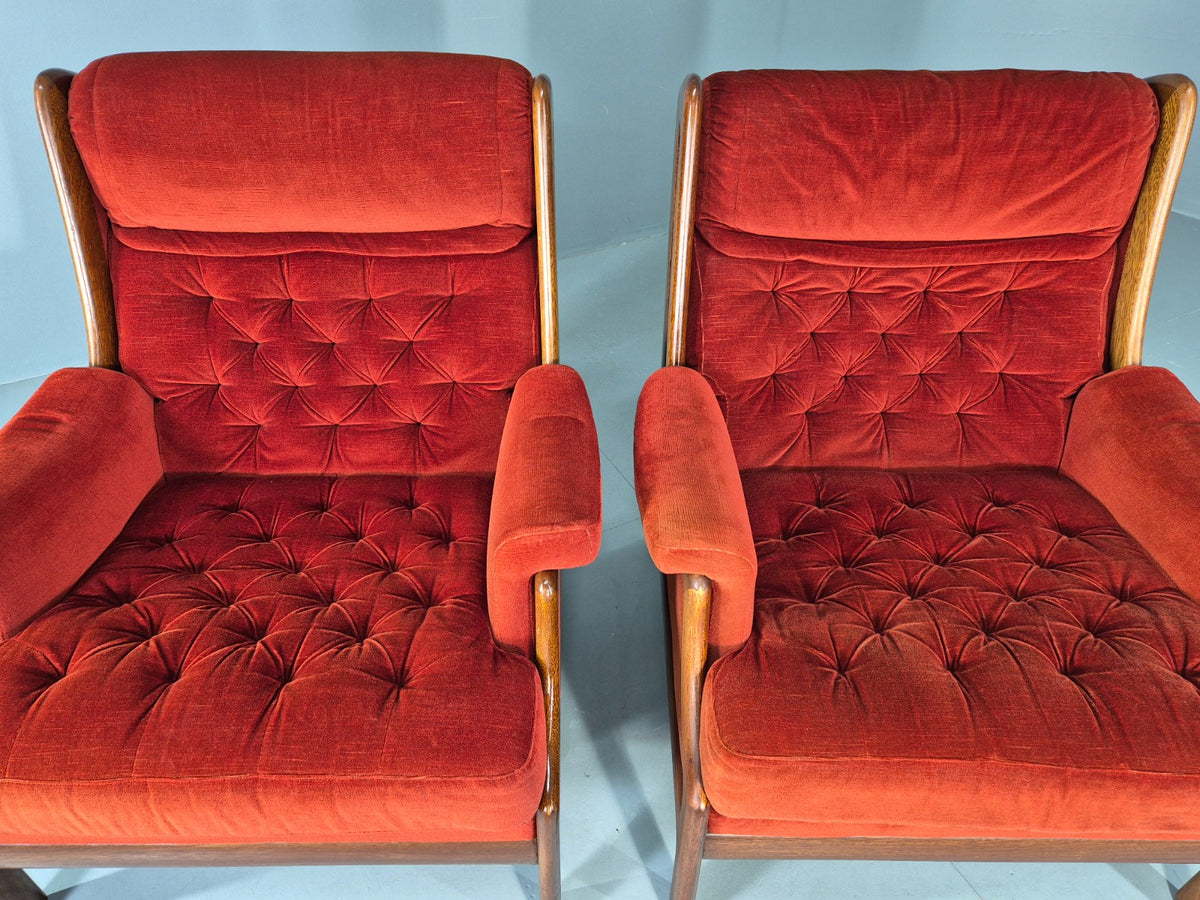 2 Vintage Guy Rogers Lounge Chairs 1970s Mahogany Frame Retro MCM Eb13056