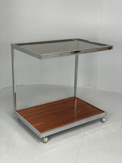 Vintage Chrome Serving Trolley By Howard Miller MDA 1970s Retro Glass EB12500