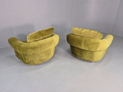 2 Vintage 1970s Lounge Chairs Danish Design Green Velvet Velour Retro EB12640