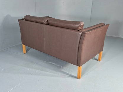 Vintage Danish 2 Seater Sofa Vemb Brown Leather 1970s Retro MCM  EB12408